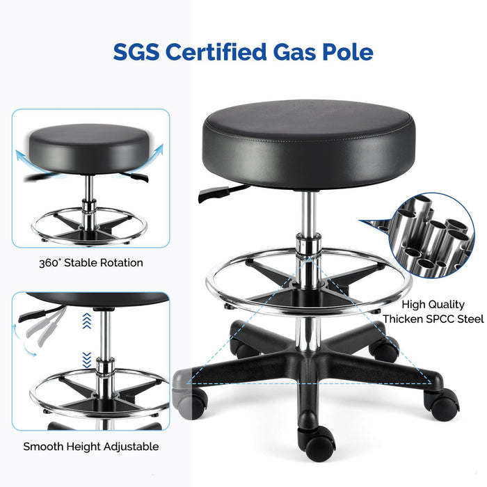 JMU Dental Round Rolling Stool with Adjustable Height & Footrest - JMU Dental