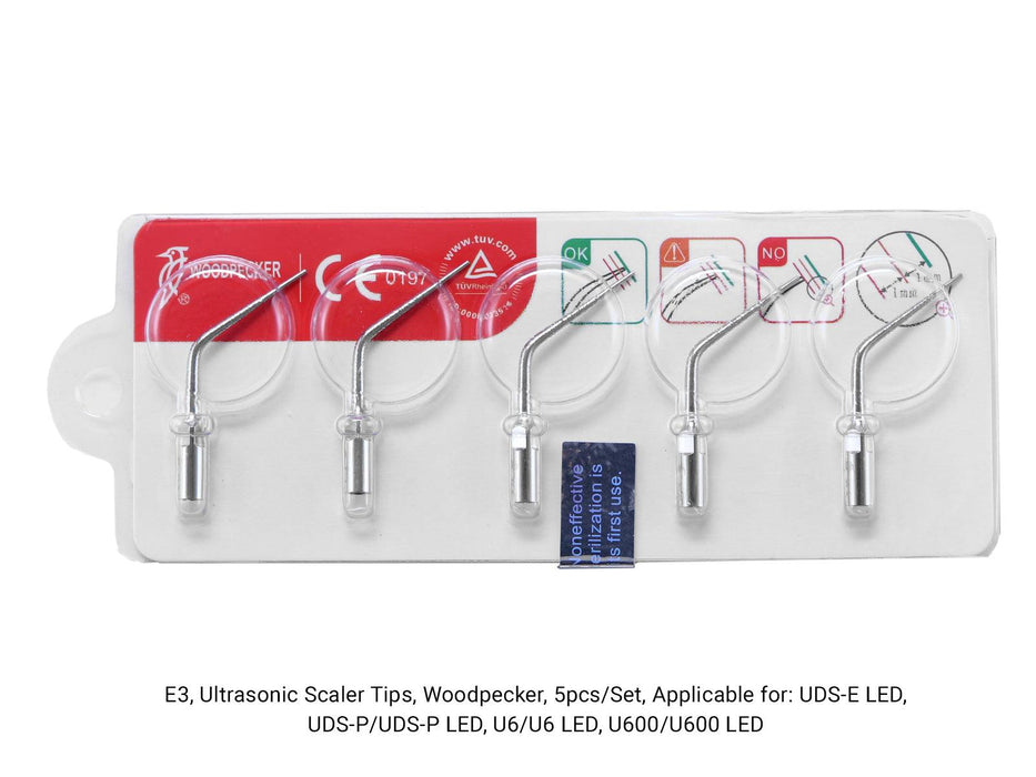 Woodpecker E3 Ultrasonic Scaler Tips 5pcs/Set- jmudental.com