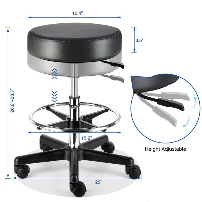 JMU Dental Round Rolling Stool with Adjustable Height & Footrest - JMU Dental
