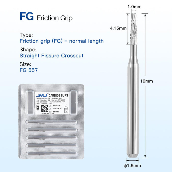 JMU Carbide Burs,Straight Fissure Crosscut, 5/pk - JMU Dental