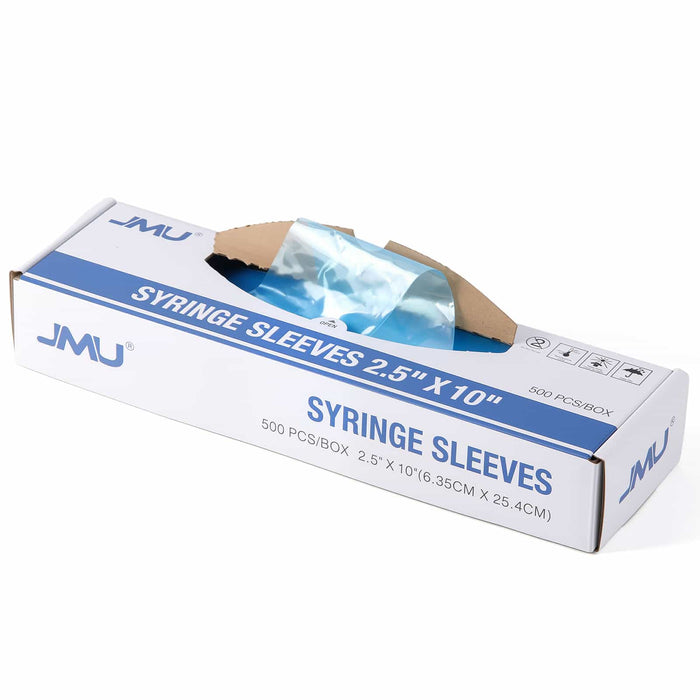 JMU Dental Disposable Syringe Sleeves – 500pcs/Box, Clear Plastic, 2.5" X 10"