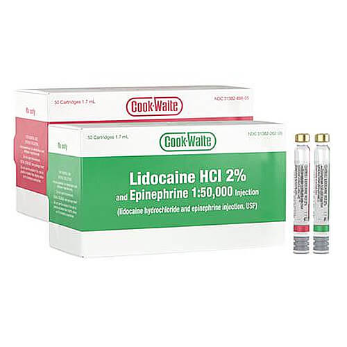 Cook-Waite Lidocaine HCl 2% with Epinephrine 50/PK - JMU DENTAL INC