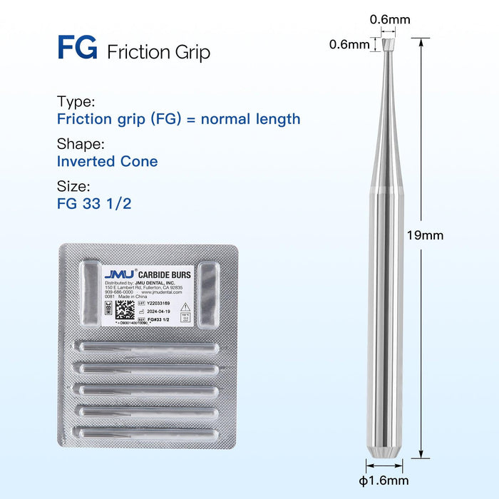 JMU Carbide Burs,Inverted Cone, 5/pk - JMU Dental