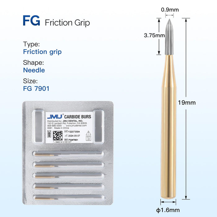 JMU Trimming&Finishing Carbide Burs, Needle, 12 Blades, 5/pk - JMU Dental