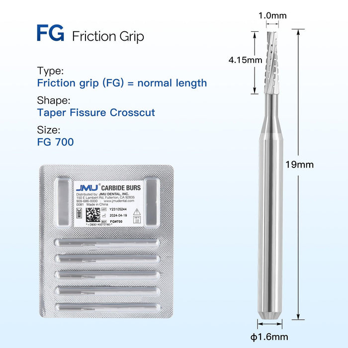 JMU Carbide Burs, Taper Fissure Crosscut, 5/pk - JMU Dental