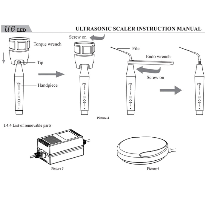 Woodpecker Dental U6 LED Ultrasonic Pizeo Scaler HD-8H Handpiece 7 Tips Comfortable Scaling, Perio and Endo - JMU DENTAL INC