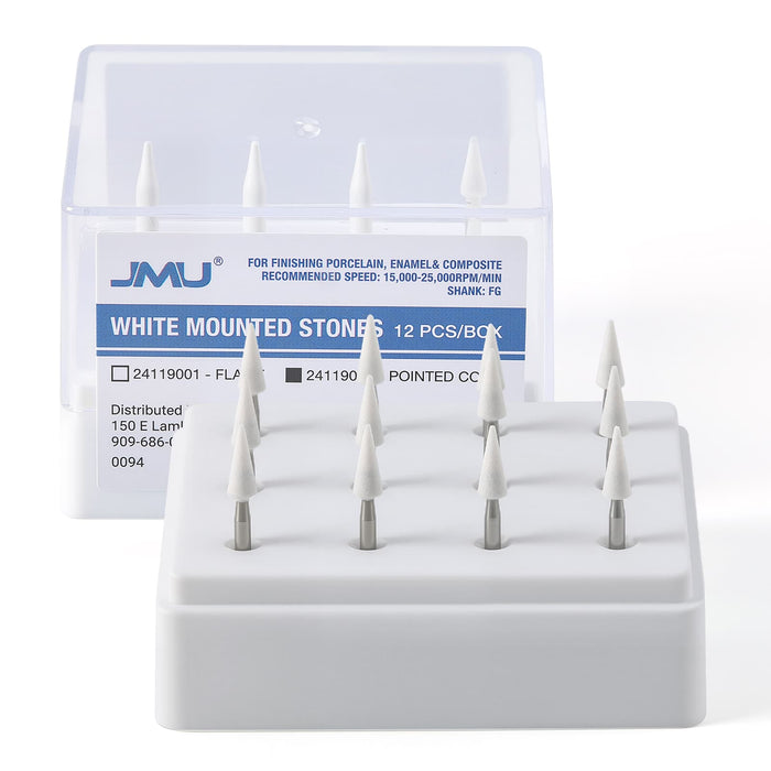 JMU Dental FG White Mounted Stone Pointed Cone 12pk - JMU DENTAL INC