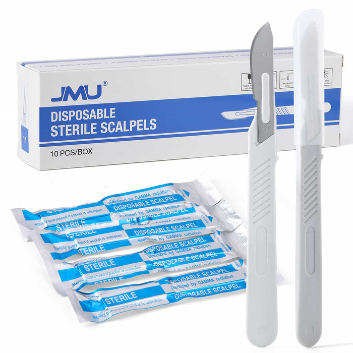 JMU Dental Sterile Scalpels with Stainless-steel Blade and Plastic Handle 10Pcs/Box - JMU DENTAL INC