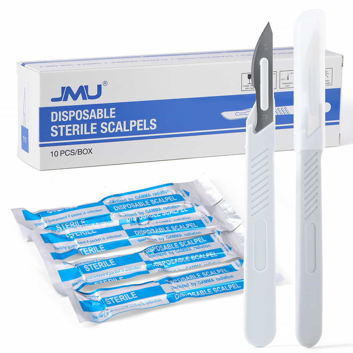 JMU Dental Sterile Scalpels with Stainless-steel Blade and Plastic Handle 10Pcs/Box - JMU DENTAL INC