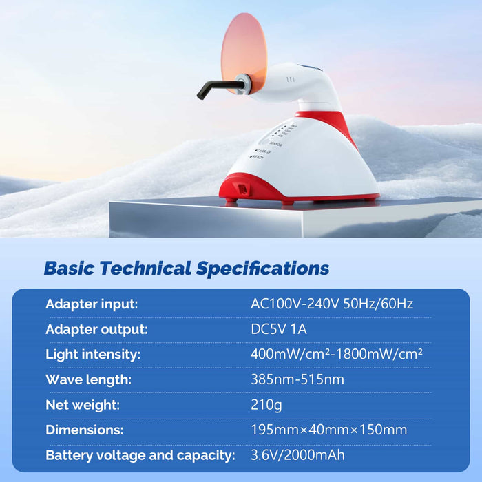 Woodpecker LED F Plus Dental LED Curing Light 3 Sec Resin Cure w/ Light Meter - JMU DENTAL INC
