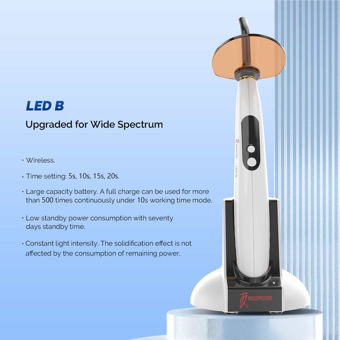 Woodpecker LED B Dental Curing Light Cordless Wide Spectrum 1700mW/cm2 - JMU DENTAL INC