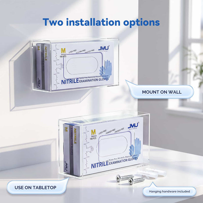 Wall-mounted and tabletop acrylic glove box dispenser - JMU DENTAL INC
