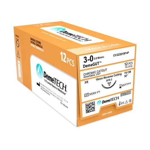 DemeTECH Chromic Dental Sutures Sutures – Reverse Cutting Needle 3/8 Circle 19mm 12/Box - JMU DENTAL INC