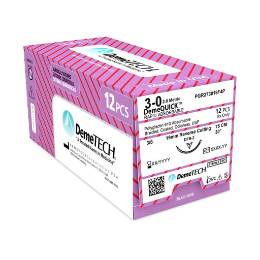 DemeTECH Chromic Dental Sutures Sutures – Reverse Cutting Needle 3/8 Circle 19mm 12/Box - JMU DENTAL INC