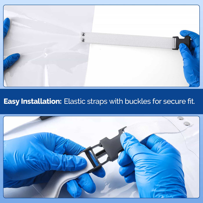 Close-up of elastic bands on chair foot cover pad for secure non-slip fit - JMU Dental