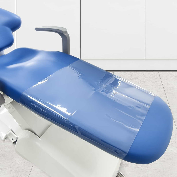 Chair foot cover pad with elastic bands placed on dental chair for hygiene and protection - JMU Dental