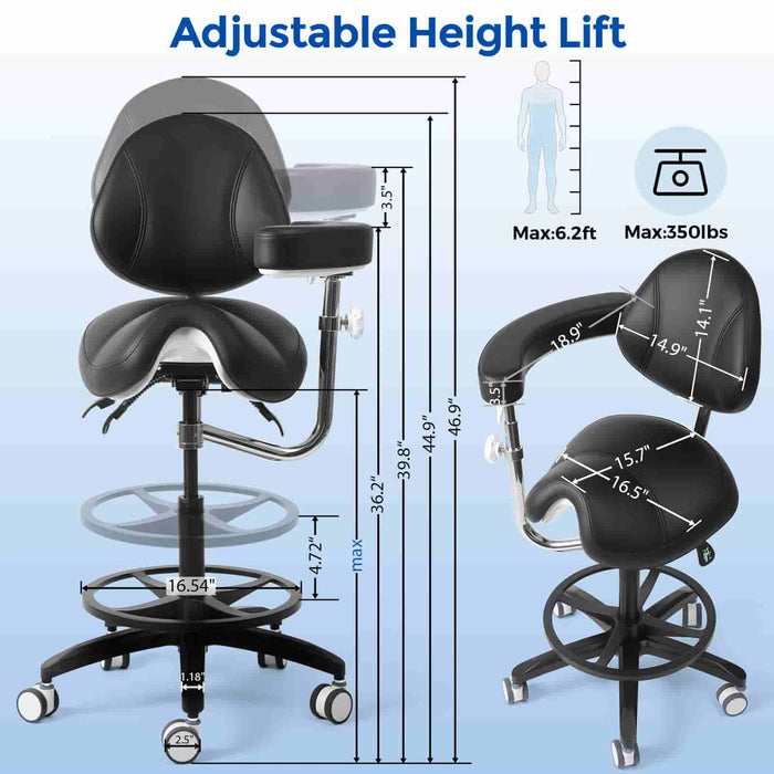 Dental saddle stool with 180mm adjustable gas lift - JMU DENTAL INC
