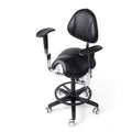 Dental saddle stool with adjustable dual armrests and foot ring - JMU DENTAL INC