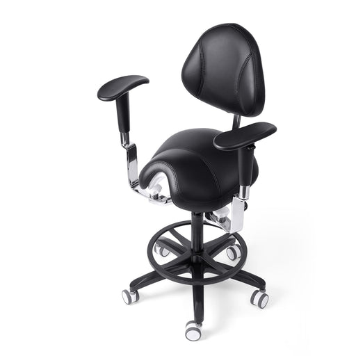 Dental saddle stool with adjustable dual armrests and foot ring - JMU DENTAL INC