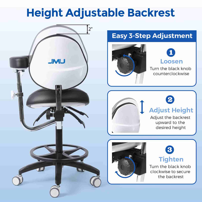 Dental saddle stool with adjustable tilting backrest - JMU DENTAL INC