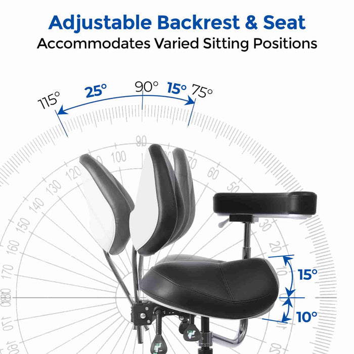 Dental saddle stool with adjustable tilting backrest - JMU DENTAL INC