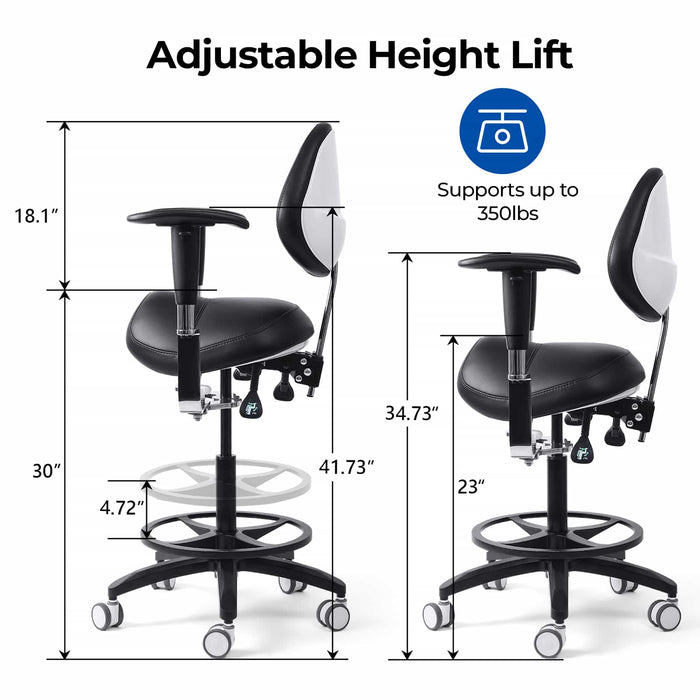 Adjustable dental saddle stool with 23 to 30 inch seat height - JMU DENTAL INC