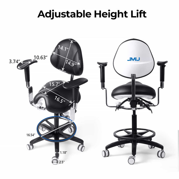 Adjustable dental saddle stool with 23 to 30 inch seat height - JMU DENTAL INC