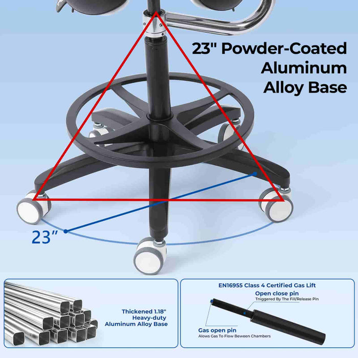 Reinforced metal base for durable dental saddle stool support - JMU DENTAL INC
