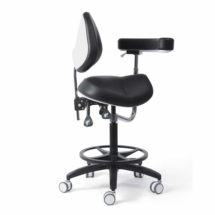 Side view of dental saddle stool with adjustable backrest - JMU DENTAL INC