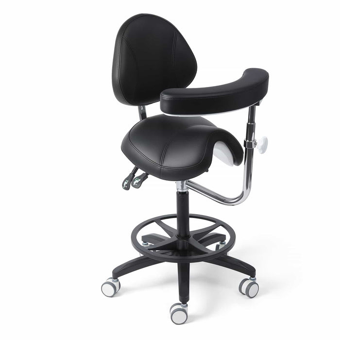 Side view of dental saddle stool with adjustable backrest - JMU DENTAL INC