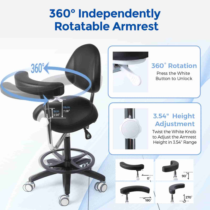 Dental saddle stool with adjustable swing armrest - JMU DENTAL INC