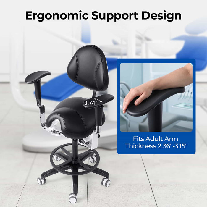 Dental saddle stool with adjustable dual armrests for ergonomic support - JMU DENTAL IN