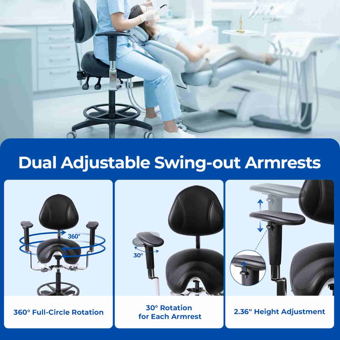Dental saddle stool with adjustable dual armrests for ergonomic support - JMU DENTAL INC