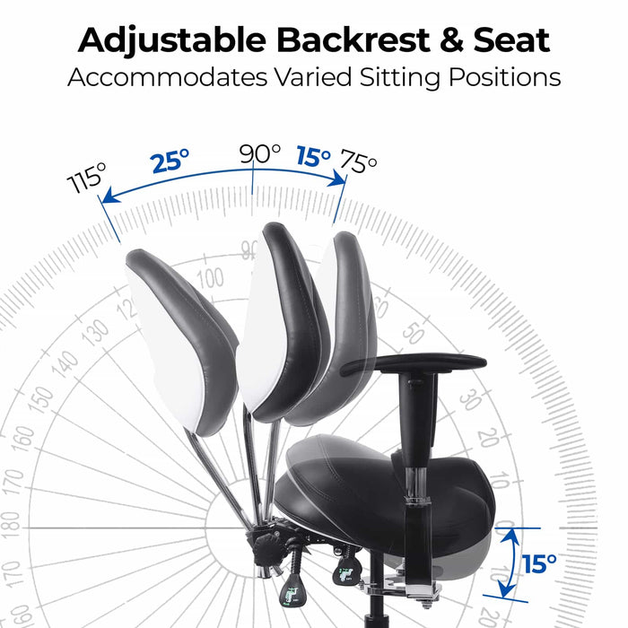 Dental saddle stool with adjustable tilting backrest - JMU DENTAL INC
