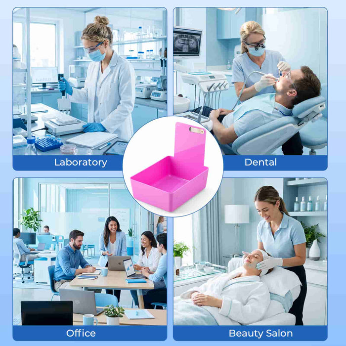 Dental working lab pan shown in multiple application scenarios for organizing cases, materials, and laboratory workflows - JMU DENTAL INC