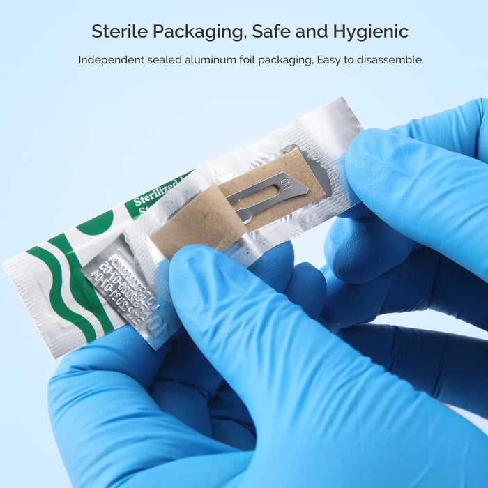 Individually wrapped sterile surgical blades available in three sizes - JMU DENTAL INC
