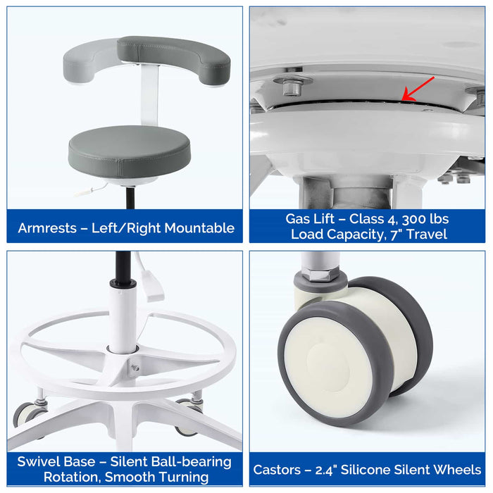 Dental assistant stool super fiber leather material detail - JMU Dental