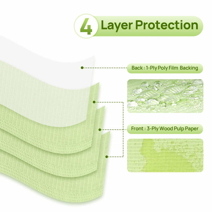 Disposable dental paper bib showing 4-ply layers for extra strength and absorbency - JMU Dental