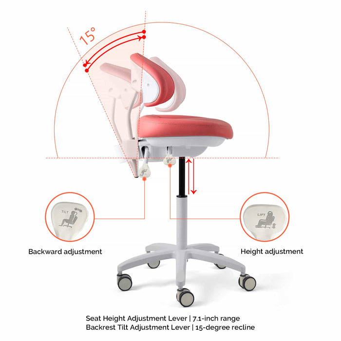 Ergonomic operator stool adjustable backrest detail - JMU Dental