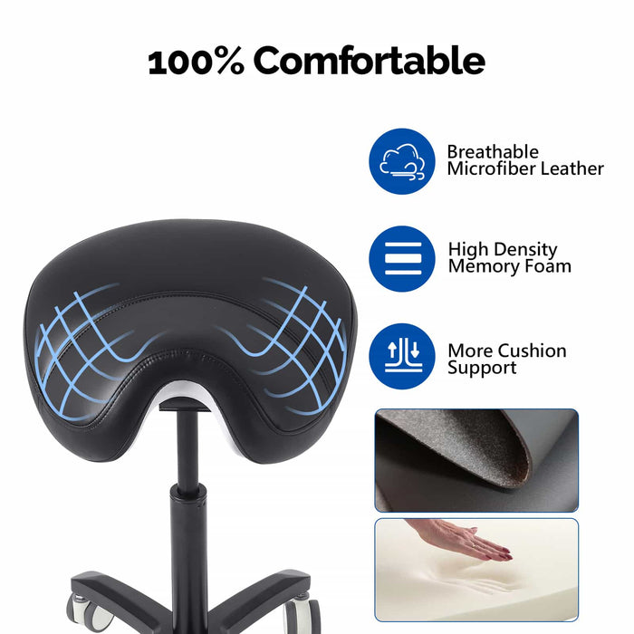 Ergonomic dental saddle chair key features showing comfort and design details – JMU Dental