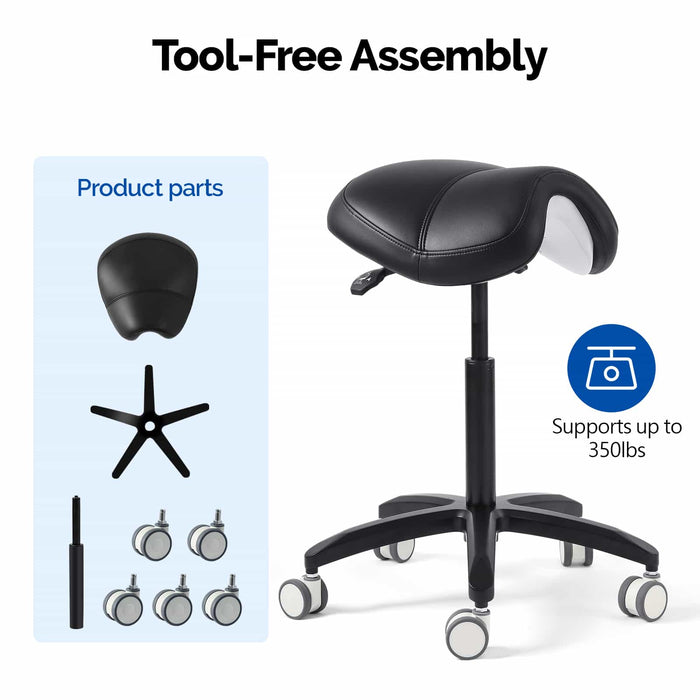 Egonomic saddle chair showing product components and structural parts - JMU Dental