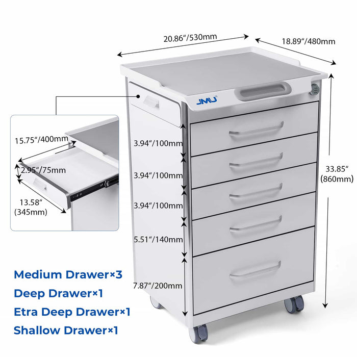 Dimensions of JMU Dental mobile cabinet cart