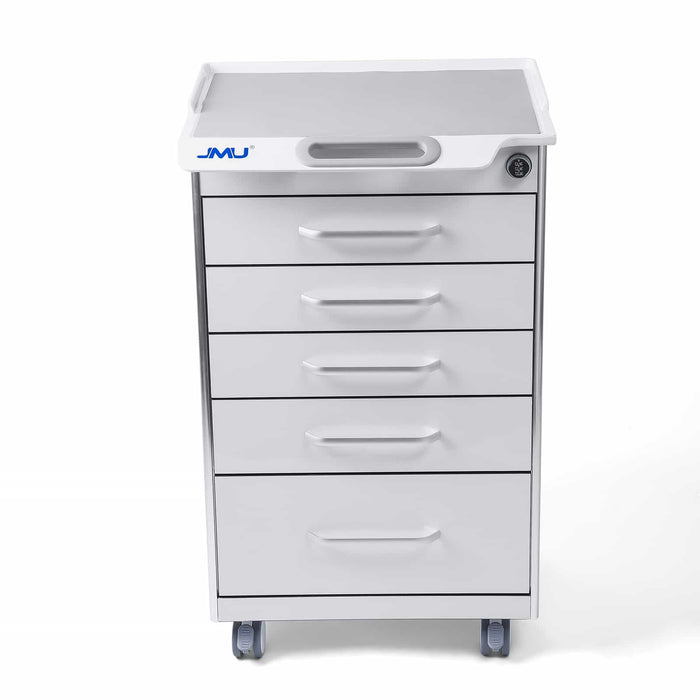 Front view of JMU Dental mobile cabinet cart with five drawers
