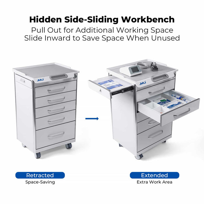 Hidden side-sliding workbench for additional workspace on dental mobile cabinet cart - JMU DENTAL INC