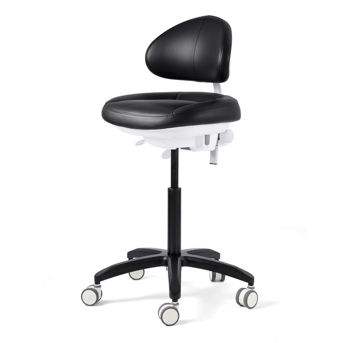 Black JMU Dental ergonomic operator stool premium microfiber leather main view - JMU Dental