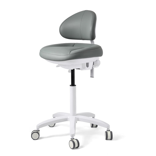 Gray JMU Dental ergonomic operator stool premium microfiber leather main view - JMU Dental
