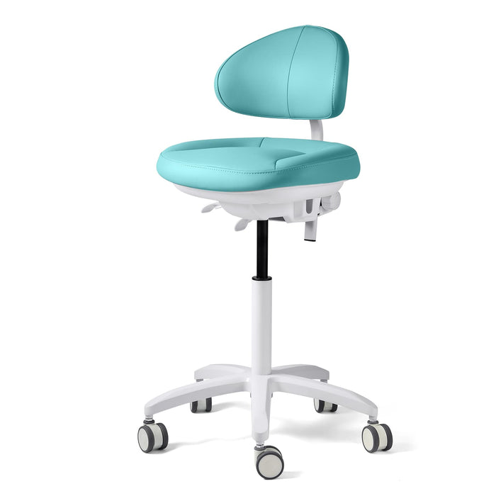 Pale Turquoise JMU Dental ergonomic operator stool premium microfiber leather main view - JMU Dental