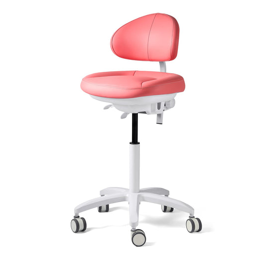 Pink JMU Dental ergonomic operator stool premium microfiber leather main view - JMU Dental