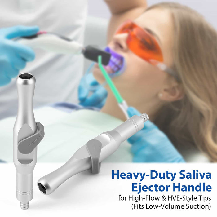 Reusable saliva ejector handle compatible with high-flow and HVE-style tips for low-volume suction tubing - JMU DENTAL INC