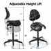 Ergonomic saddle chair dimensions showing seat size and height adjustment range - JMU DENTAL INC